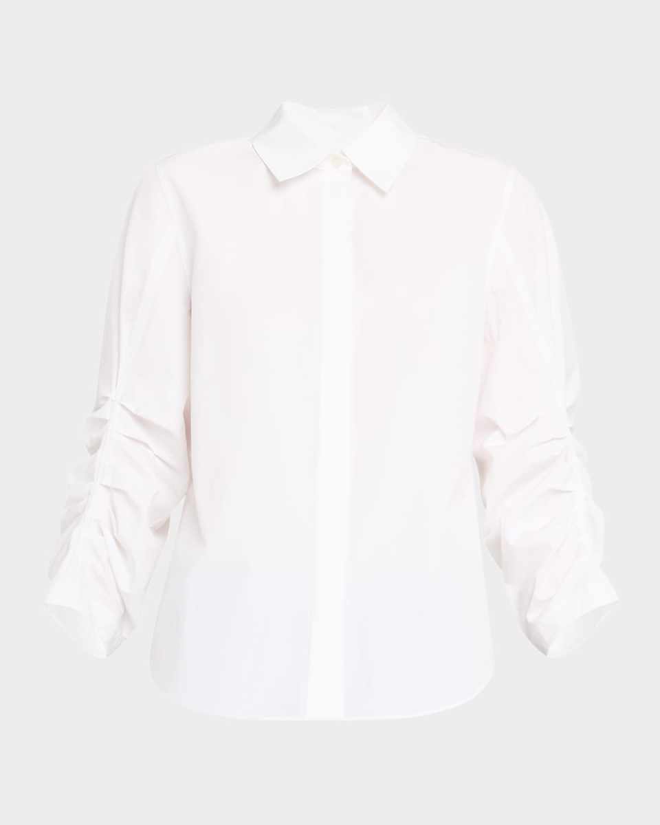 Pleated-Sleeve Cotton Shirt